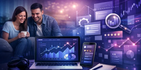 Digitális szórakozás és online platform értékelés laptop és mobil eszközön
